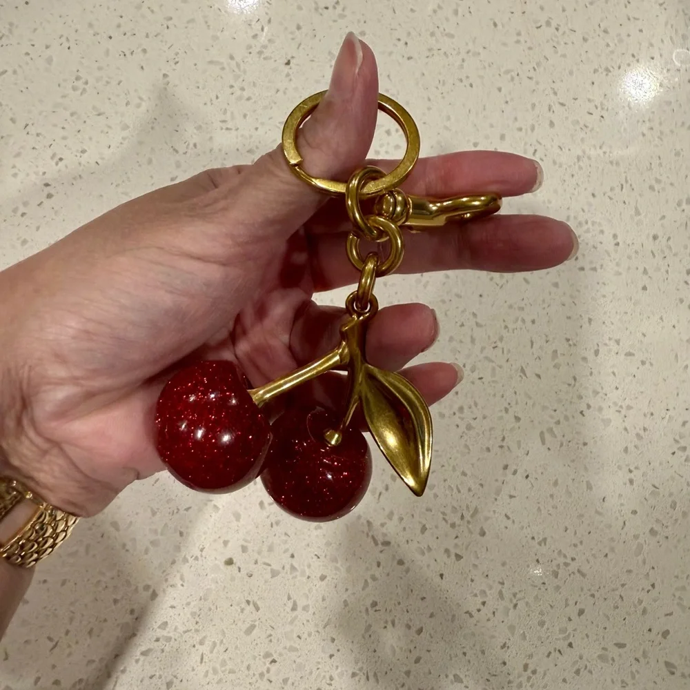 Gold and Red Cherry Keychain or Purse Charm - Picture 2 of 5